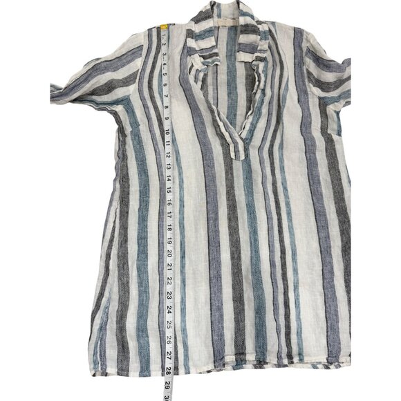 CP Shades Striped Linen Long Sleeve Tunic Top White Blue Womens Size XS - Picture 7 of 8